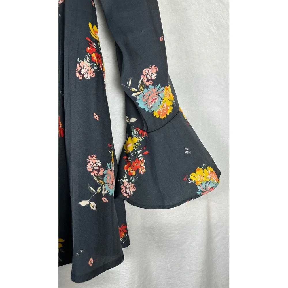 Free People Floral Mini Dress S Black Boho Romantic Whimsigoth Witchy Festival